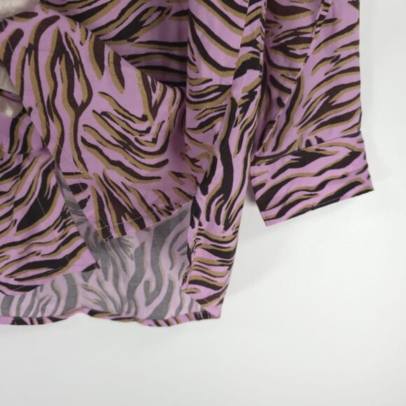 NWT BP. PINK BOUQUET RETRO ZEBRA Button up Collared LS Shirt 100% Rayon Sz XS - Picture 9 of 12